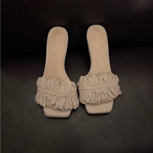 Sam Edelman Katy ruffled  kitten heels in natural linen